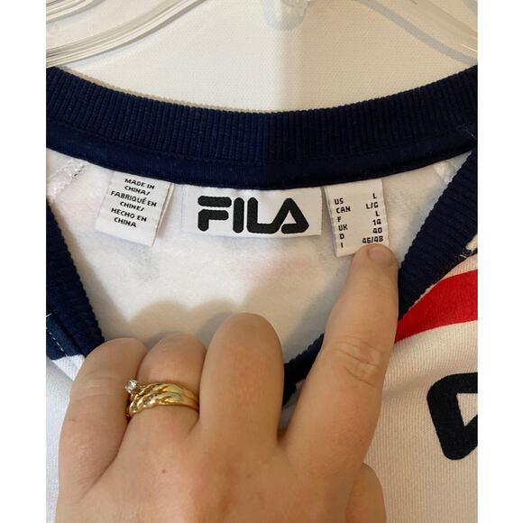 Fila Sweatshirt Top Large Crop Logo Spell Out Crew Neck Long Sleeve Cotton Blend - Picture 6 of 7